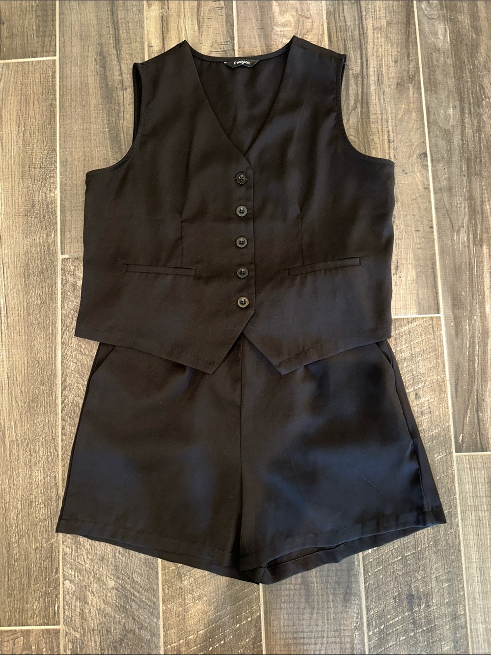 Black Tailored Vest & Shorts Set - Women's Two-Piece